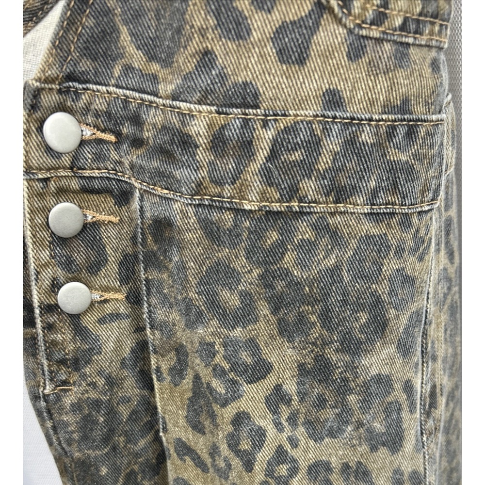 Dazy Wide Leg Overalls Leopard Print Relaxed Fit Medium Black Brown Animal Baggy - Picture 13 of 14